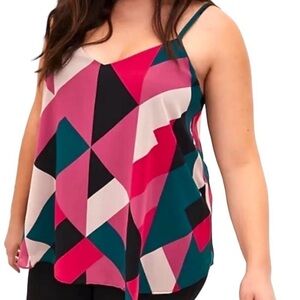 Torrid Sophie Swing Cami Sz 1/XL Pink Green Chiffon Tank Geometric A Line Top